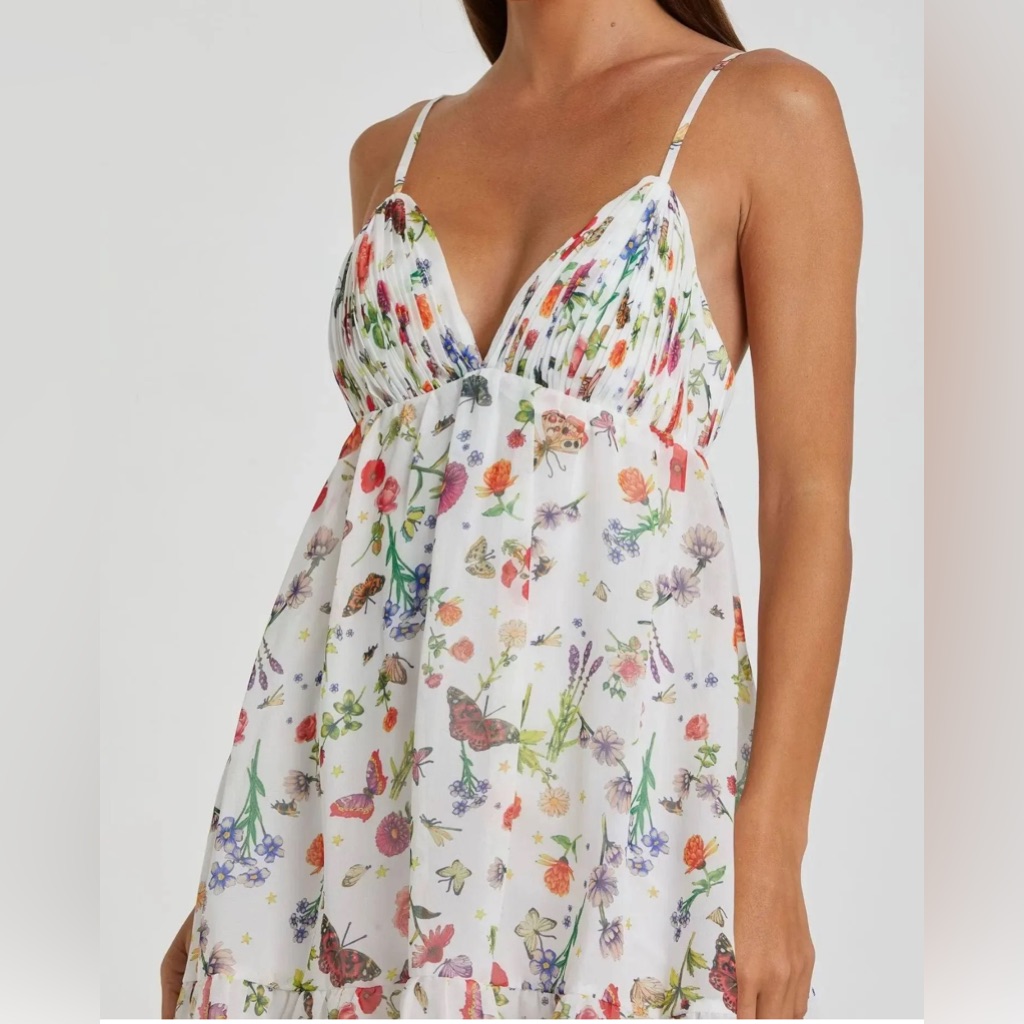 Mac Duggal White Floral Strappy Dress Nwt Sz8